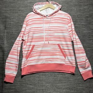 Footjoy Hoodie Women's L Pink White Striped Drawstring Casual Hooded Golf